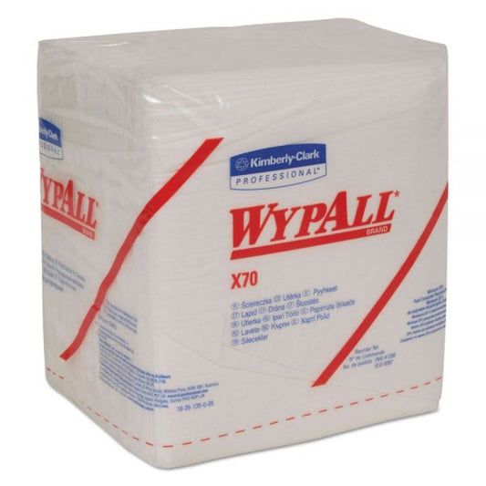 WypAll X70 Cloths, 1/4 Fold, 12.5 x 12, White, 76/Pack, 12 Packs/Carton