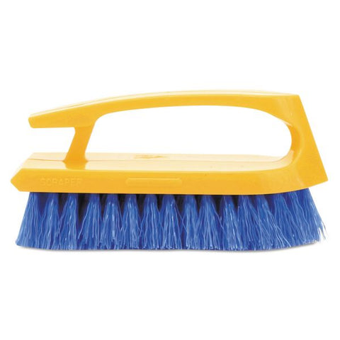 Rubbermaid Commercial Iron-Shaped Handle Scrub Brush, Blue Polypropylene Bristles, 6" Brush, 6" Yellow Plastic Handle