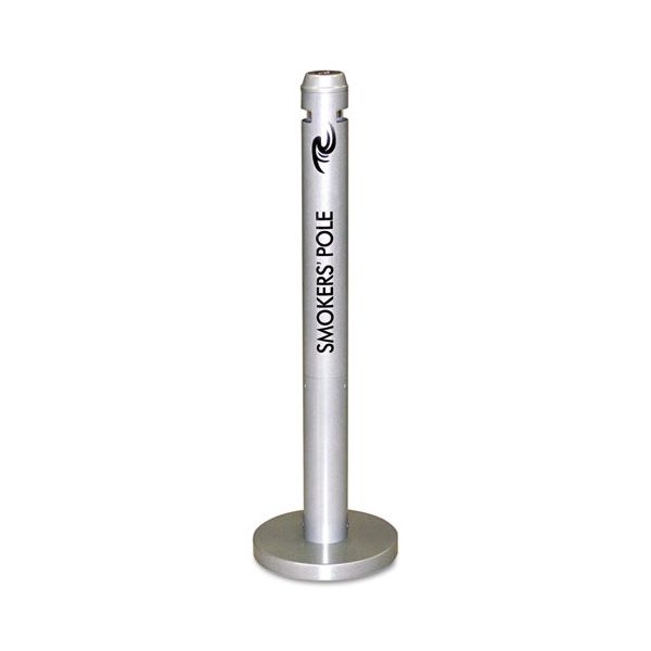 Rubbermaid Commercial Smoker's Pole, Round, Steel, 0.9 gal, 4 dia x 41h, Silver