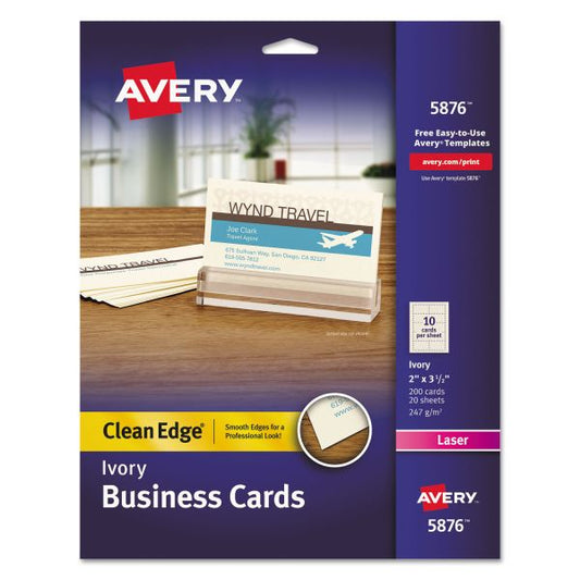 Avery Clean Edge Business Cards, Laser, 2 x 3.5, Ivory, 200 Cards, 10 Cards/Sheet, 20 Sheets/Pack