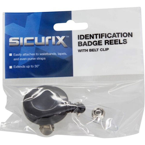 SICURIX Swivel-Style Spring-Clip ID Card Reel, 30" Extension, Black