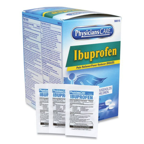 PhysiciansCare Ibuprofen Medication, Two Tablets Per Pack, 200mg, 50 Packs/Box