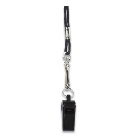 Champion Sports Sports Whistle with Black Nylon Lanyard, Plastic, Black, Dozen