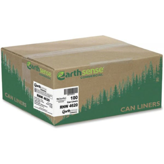 Earthsense Commercial Linear Low Density Recycled Can Liners, 45 gal, 2 mil, 40" x 46", Black, 10 Bags/Roll, 10 Rolls/Carton