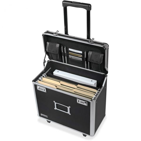 Vaultz Locking Mobile Rolling Business Case, Fits Devices Up to 16", Aluminum/Chrome/Fiberboard, 10 x 16 x 15, Black