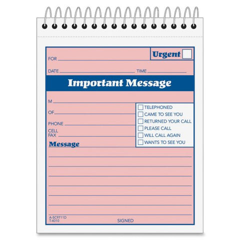 Adams Spiral-bound Phone Message Booklet 50 Sheet(s) - Spiral Bound - 4" x 5.50" Sheet Size - 1 Each