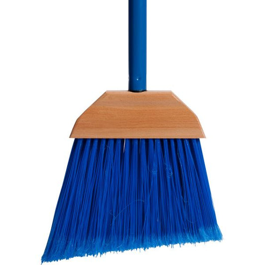 SKILCRAFT Tilt-Angle Broom 46" Length Handle - 1 Each - Metal Handle, Plastic Bristle, Hardwood Block - Yellow, Blue