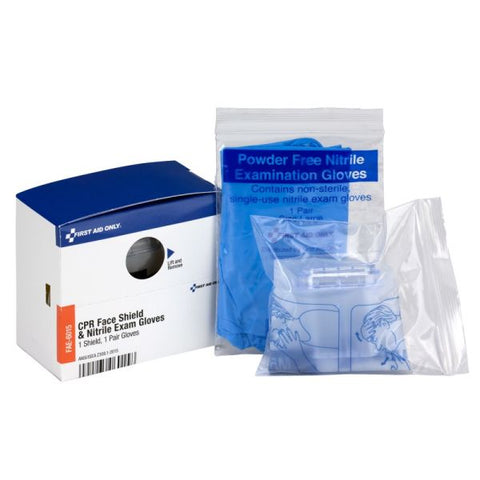 First Aid Only SmartCompliance Rescue Breather Face Shield with 2 Nitrile Exam Gloves, One Size Fits All