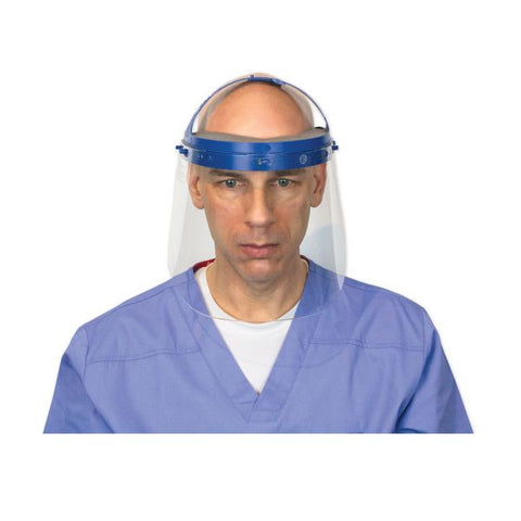 Suncast Commercial Fully Assembled Full Length Face Shield with Head Gear, 16.5 x 10.25 x 11, Clear/Blue, 16/Carton