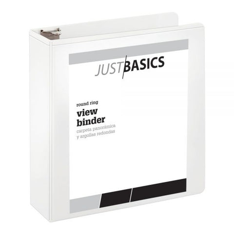 Just Basics 3-Ring View Binder, 3" Round Rings, 61% Recycled, White