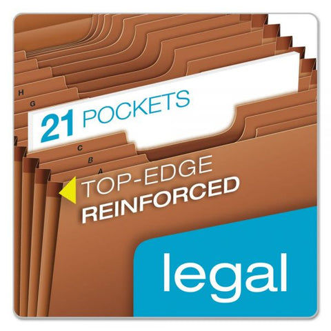 Pendaflex Heavy-Duty Expanding File with Reinforced Flap, 21 Sections, Elastic Cord Closure, 1/3-Cut Tabs, Legal Size, Redrope Legal Size - 21 Pockets - Paper - Brown - 1 Each