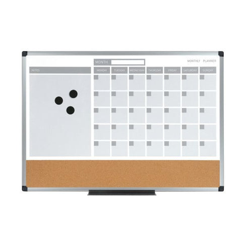 MasterVision 3-in-1 Calendar Planner, 36 x 24, White Surface, Silver Aluminum Frame, Undated Calendar