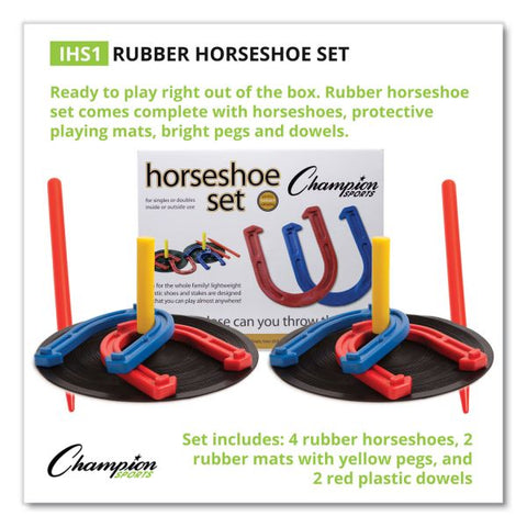 Champion Sports Indoor/Outdoor Rubber Horseshoe Set, 4 Rubber Horseshoes, 2 Rubber Mats, 2 Plastic Dowels