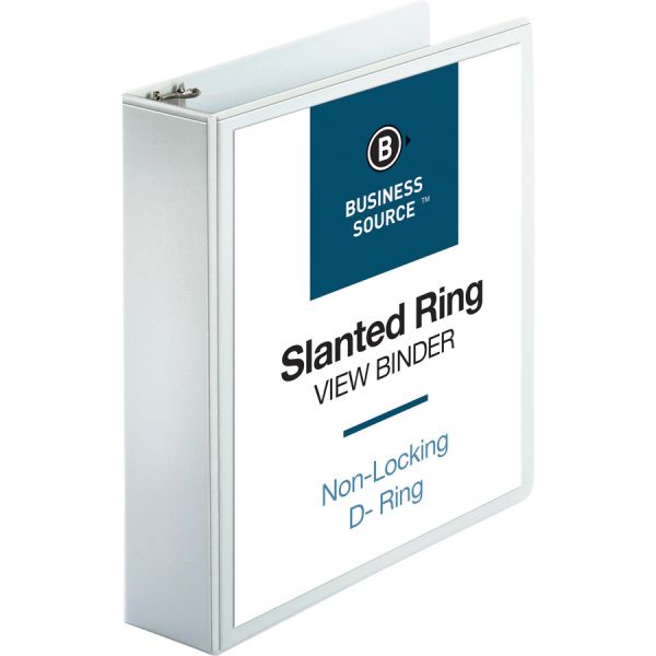 Business Source 2" 3-Ring View Binder, Letter Size, D-Ring, White