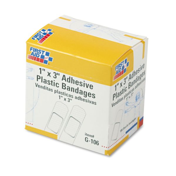 First Aid Only Plastic Adhesive Bandages, 1 x 3, 100/Box