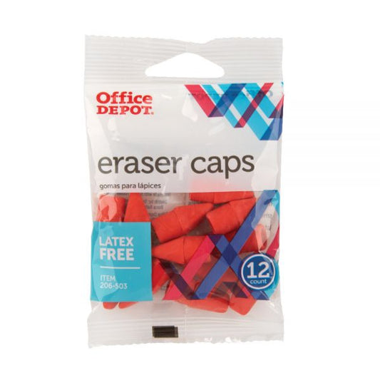 Eraser Caps, Red, Pack Of 12 Eraser Caps