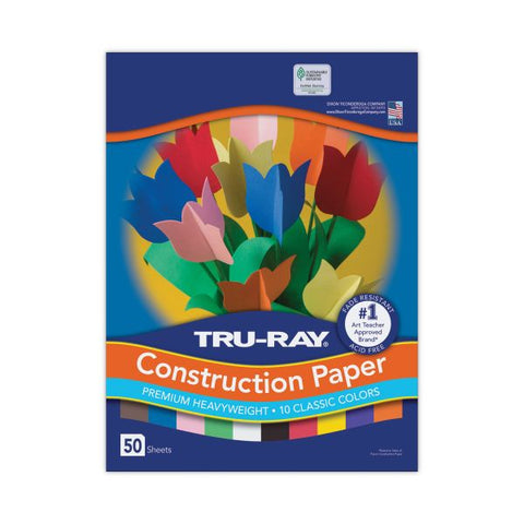 Pacon Tru-Ray Construction Paper, 76 lb Text Weight, 12 x 18, Assorted Standard Colors, 50/Pack