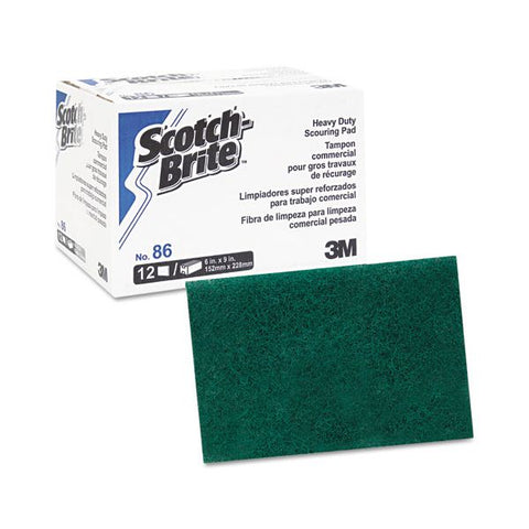 Scotch-Brite PROFESSIONAL Heavy-Duty Scouring Pad 86, 6 x 9, Green, Dozen