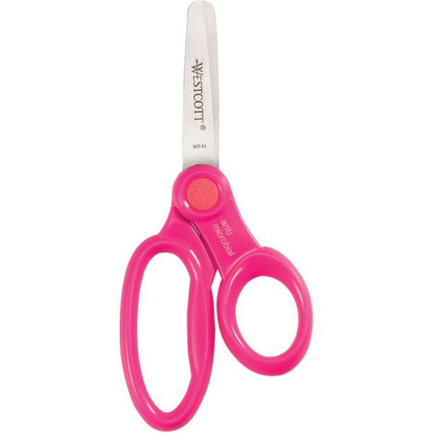 Westcott Kids' Scissors with Antimicrobial Protection, Rounded Tip, 5" Long, 2" Cut Length, Assorted Straight Handles, 12/Pack