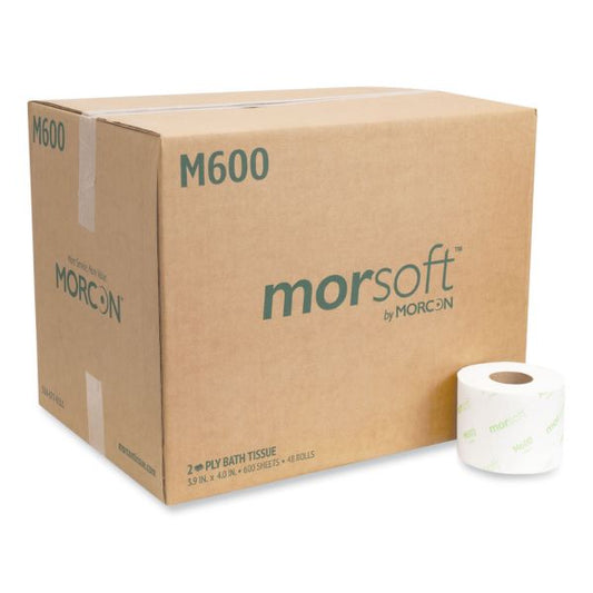 Morcon Paper Morsoft Millennium Toilet Paper, 2-Ply, White, 4 1/2 x 3 7/8 Sheet, 600 Sheets/Roll, 48 Rolls/Carton