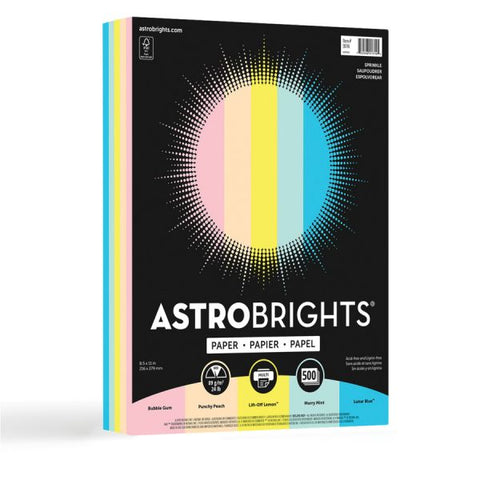 Astro Laser, Inkjet Copy & Multipurpose Paper - Bubble Gum, Lunar Blue, Merry Mint, Lift-off Lemon, Punchy Peach Letter - 8 1/2" x 11" - 24 lb Basis Weight - Smooth - 500 / Ream - Heavyweight, Acid-free, Lignin-free