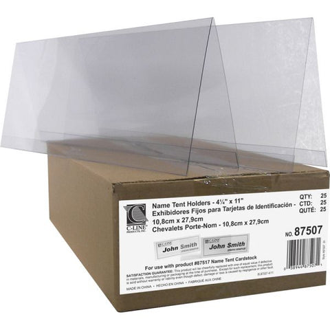 C-Line Tent Card Holders, 4.25 x 11.7, Rigid Heavyweight Clear Plastic, 25/Box