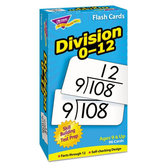 TREND Skill Drill Flash Cards, Division, 3 x 6, Black and White, 91/Pack