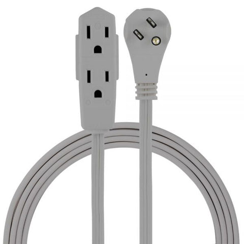 GE 3 Outlet Extension Cord, 8' Long Cord, Flat Plug, Gray, 43027