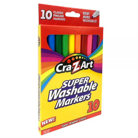 Cra-Z-Art Super Washable Markers, Fine Tip, Assorted Barrel, Assorted Ink, Pack Of 10 Markers