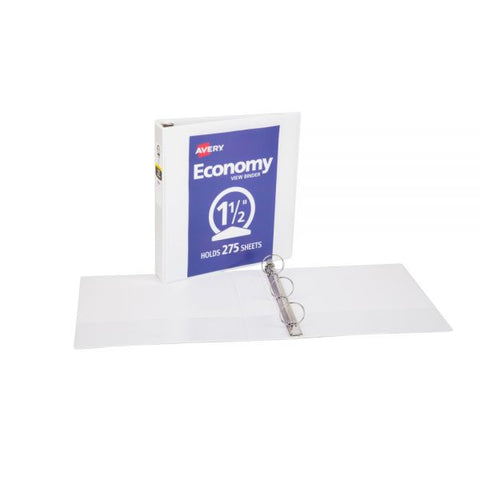 Avery Economy 3-Ring View Binder, 1 1/2" Capacity, Round Ring, White