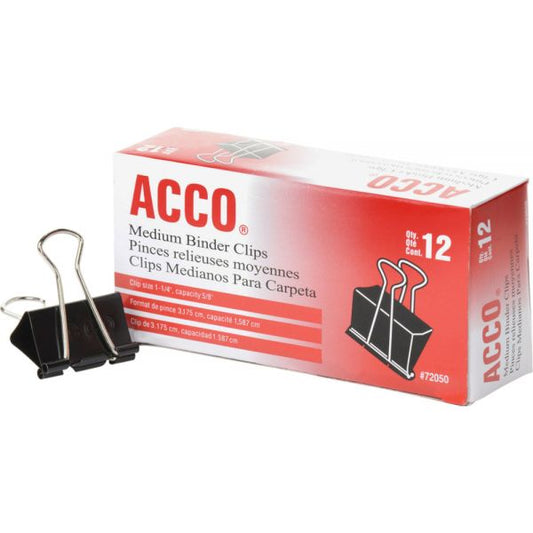 ACCO Binder Clips, Medium, Black/Silver, Dozen