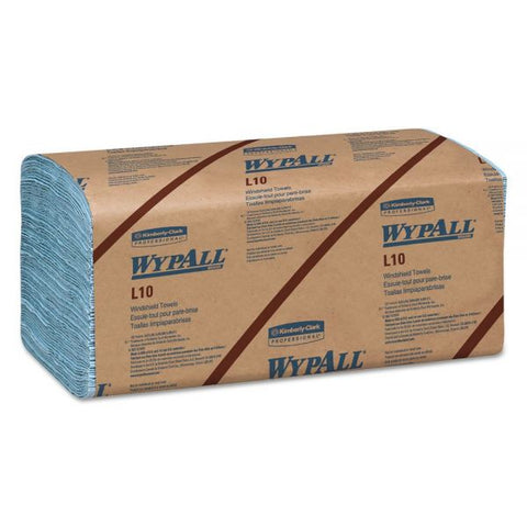 WypAll L10 Windshield Towels, 1-Ply, 9.1 x 10.25, Light Blue, 224/Pack, 10 Packs/Carton