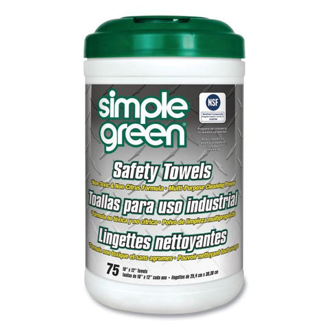 Simple Green Safety Towels, 10 x 11.75, White, Unscented, 75/Canister, 6 per Carton