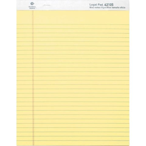 Business Source Letter-Size Legal Pads 8.50" x 11.75" - Wide Ruled - Perforated - 50 Sheets/ Pad - 12 Pads - Canary