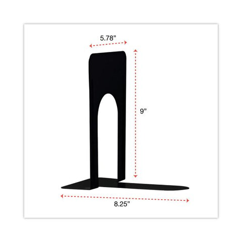 Universal Economy Bookends, Nonskid, 5.88 x 8.25 x 9, Heavy Gauge Steel, Black, 1 Pair