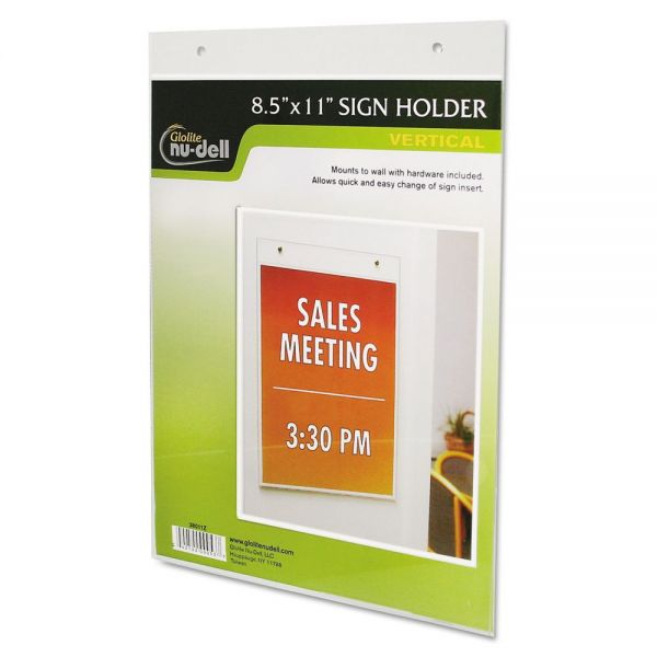 NuDell Clear Plastic Sign Holder, Wall Mount, 8.5 x 11