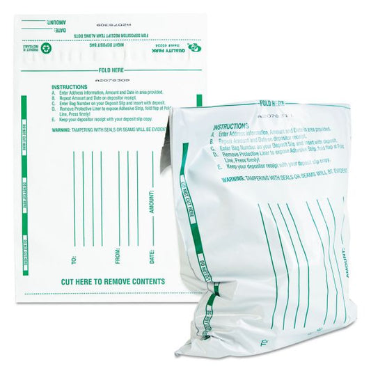 Quality Park Poly Night Deposit Bags with Tear-Off Receipt, 10 x 13, White, 100/Pack