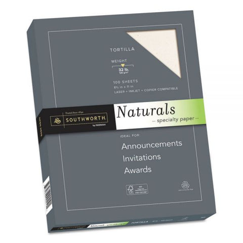 Southworth Naturals Paper, 32 lb Bond Weight, 8.5 x 11, Tortilla, 100/Pack