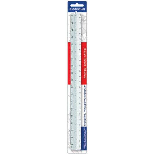 Staedtler Student Series 12" Triangular Scale 12"Longueur 1"Largeur - 3/32, 1/8, 3/16, 1/4, 3/8, 1/2, 3/4, 1, 1-1/2 Graduations - Imperial, Metric Measuring System - Plastic - 1 Each - White