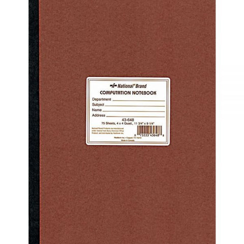 National Computation Notebook, Quadrille Rule, Brown Cover, 11.75 x 9.25, 75 Sheets