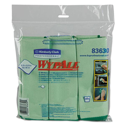 WypAll Microfiber Cloths, Reusable, 15.75 x 15.75, Green, 24/Carton