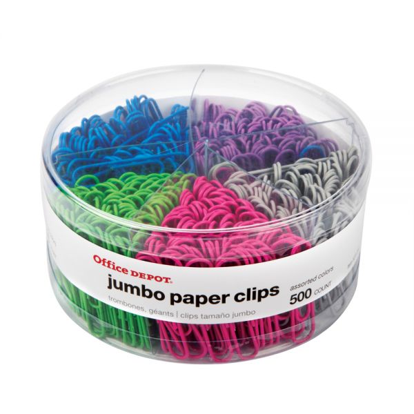 Jumbo Paper Clips, 1-7/8", 20-Sheet Capacity, Assorted Colors, Pack Of 500 Clips