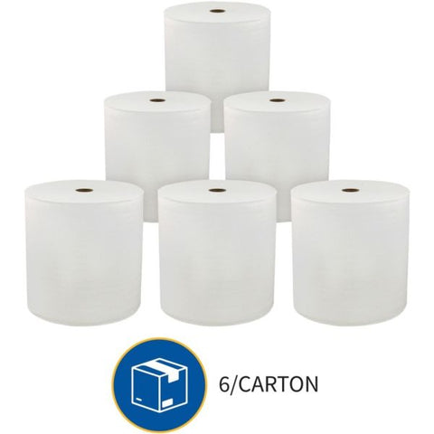 Genuine Joe Hardwound Paper Towel Rolls, 7" x 850 ft, 1 Ply, White, 6 Rolls/ Carton 7" x 850 ft - 1 Ply - White - 6 Rolls/ Carton