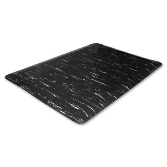 Genuine Joe Marble Top Anti-Fatigue Floor Mat 5 ft x 3 ft - 1/2" Thick - High-Density Foam - Black Marble