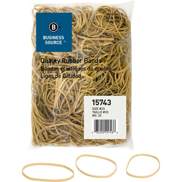 Business Source #33 Rubber Bands (1 lb) Size #33 - 3 1/2" x 1/8" - Natural - 600/ Pack