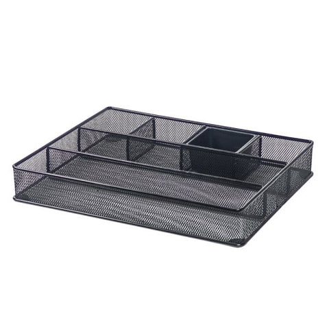 Rolodex Metal Mesh Deep Desk Drawer Organizer, Six Compartments, 15.25 x 11.88 x 2.5, Black