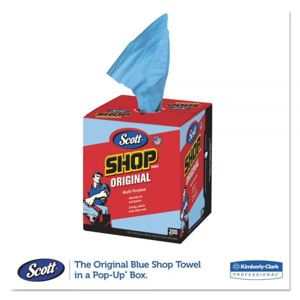 Scott Shop Towels, POP-UP Box, 1-Ply, 9 x 12, Blue, 200/Box, 8 Boxes/Carton