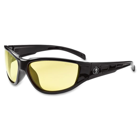 Ergodyne Njord Yellow Lens Safety Glasses Nylon, Polycarbonate, Polycarbonate Frame, Temple, Lens - 1 Each - Black