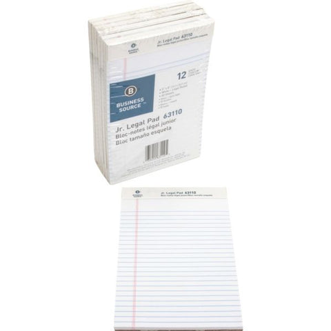 Business Source Junior Legal Pads 5" x 8" - Legal Ruled - Perforated - 50 Sheets/ Pad - 12 Pads - White