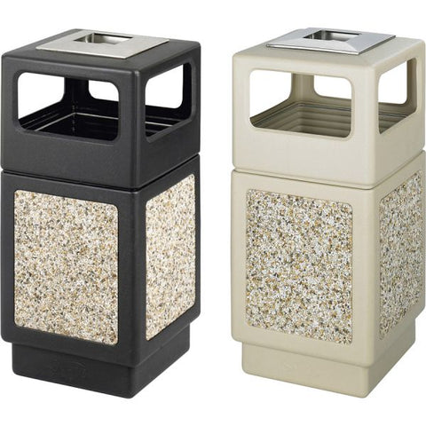 Safco Plastic/Stone Aggregate Receptacles 18.25" x 18.25" x 39.25" - 38 Gallon Capacity - Polyethylene, Stainless Steel - Tan, Stone